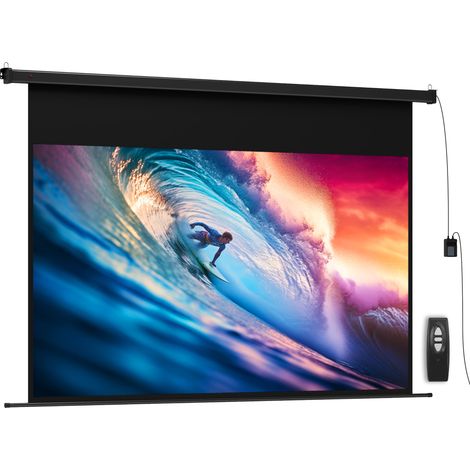 Écran de vidéoprojecteur de 100 pouces, format 16:9 4K HD, montage mural ou au plafond, avec panneau de commande et télécommande. (1/5)