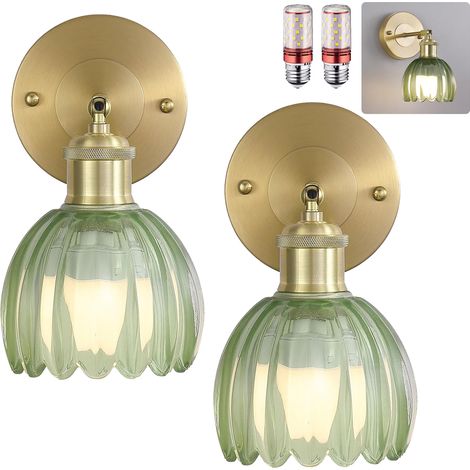 Lot de 2 appliques murales avec ampoule, lampes de chevet vintage, appliques murales pour miroir de salle de bain, applique murale fleur en verre (1/5)