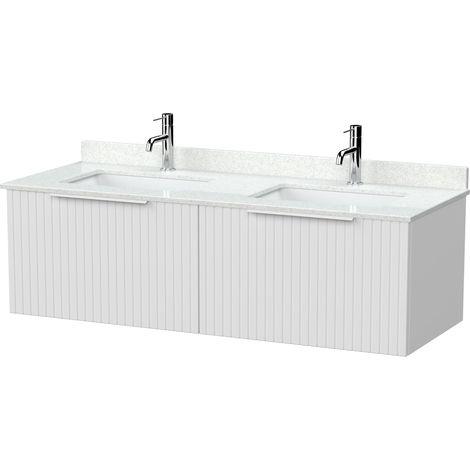 Callingwood Contemporary Wall Hung 2 Drawer Vanity Unit with Marble Worktop with Basin , 1200mm, Matt White