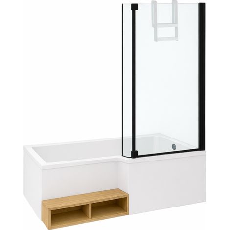 Pack baignoire bain douche 150 x 80 JACOB DELAFON Neo version droite + pare bain noir mat + tablier de baignoire en angle