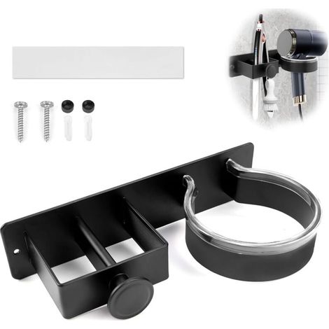 3-in-1 Aluminium-Wandhalterung für Haartrockner, selbstklebend, für Haartrockner, Glätteisen und Zubehör (1/5)