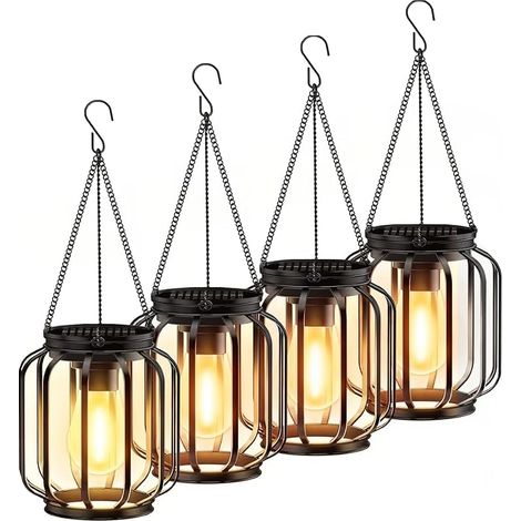 BUCASA Lampe Solaire Exterieur Jardin Suspendue, 4 Pièces Lanterne Solaire Exterieur avec Ampoule LED, IP65 Étanche Métal lumiere solaire exterieur pour Terrasse Pelouse Balcon Cour Decoration Jardin (1/5)