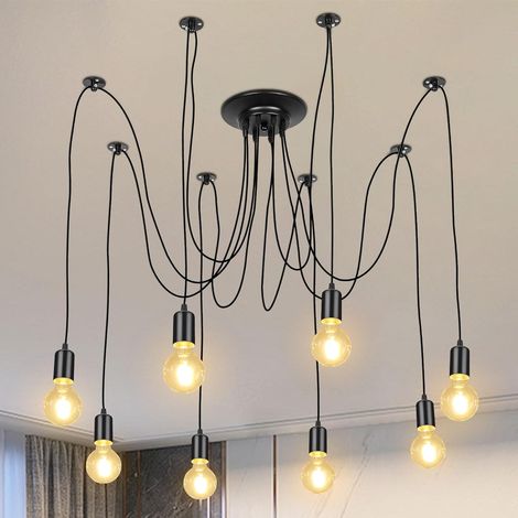 Suspension Luminaire Industrielle Lustre Araignée 8 Lumières Vintage Noir Plafond Suspendu Réglable pour Chambre Salon Restaurant (1/5)