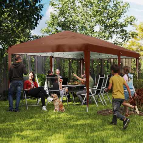 Tente pliante 6x3 m 3 niveaux sac transport anti uv hauteur réglable cadre acier café