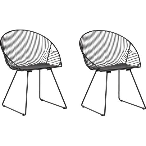 Conjunto de 2 sillas de comedor de metal negro asiento de piel sintética moderno glamour industrial Aurora