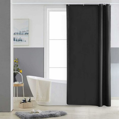 Waschbarer Duschvorhang, wasserdichter Stoff, schwarzer Anti-Schimmel-Badevorhang, Polyester-Textil, mit 8 Haken, 120 x 200 cm