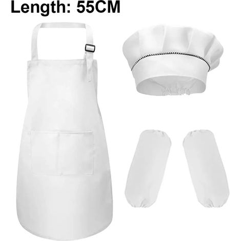 1 Juego Delantal y Sombrero Infantil con Mangas Delantal de Cocina Infantil para Cocinar Hornear Pintura Mono Pintura en Guardería(Blanco, M) (1/5)