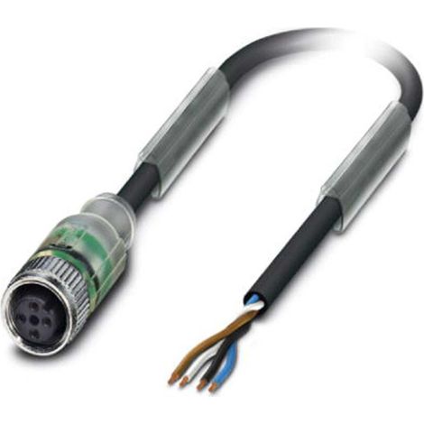 Câble capteur Phoenix Contact M12 PUR avec LED, connecteur 4 broches, droit, compatible avec les chaînes porte-câbles, codage A, longueur 5,0 mètres