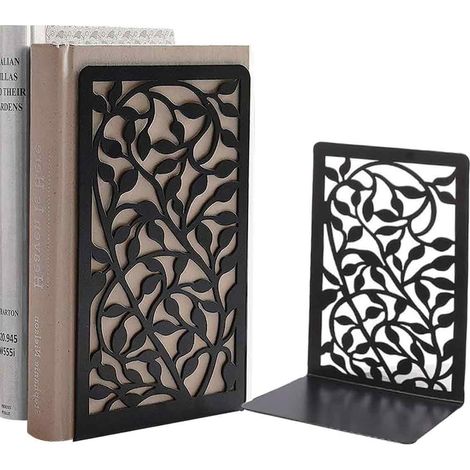 Serre-Livres Métal Noir - Design Lierre Anti-Rayures - Pour Bibliothèque Bureau École - Paire (1/5)
