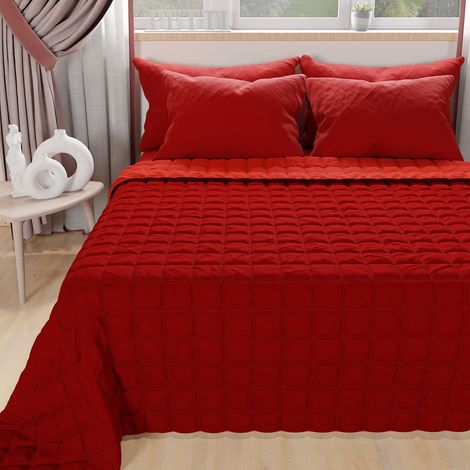 Couette 1,5 Places Reversible 220x260 cm en Microfibre, Couvre-lit Printemps, Couverture Réversible, Rouge Bordeaux, 100% Fabriqué en Italie (1/5)