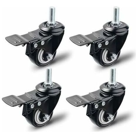 PA Set de 4 Roulettes Pivotantes avec Frein 50 mm Charge 200KG pour Meubles Noir (1/4)