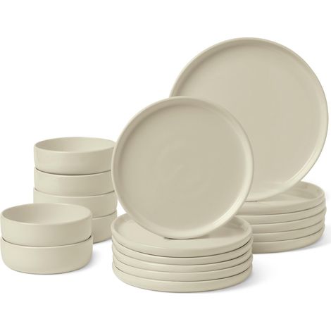 Service à Vaisselle en Grès Émaillé, Lot de 18 Pièces, 6 Couverts Complets, Compatible Lave-Vaisselle, Couleur Ivoire (1/5)