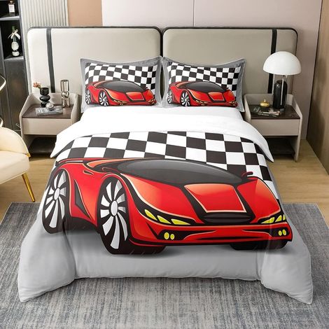 Housse de Couette Voiture de Course, Parure de Lit 220x240 en Coton, Ensemble de Literie Voiture de Course À Grande Vitesse pour Enfants Garçons Ados, Couvre Lit À Motif Automobile (1/5)
