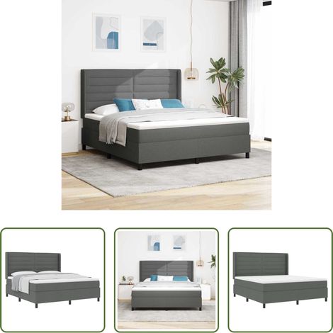 Matratze -  Boxspringbett mit Matratze Dunkelgrau 200 x 180 cm Stoff (1/5)