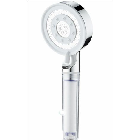 Pommeau de douche argenté multifonction 5 jets haute pression économie d'eau anti-calcaire salle de bain universel 8,5x25 cm (1/5)