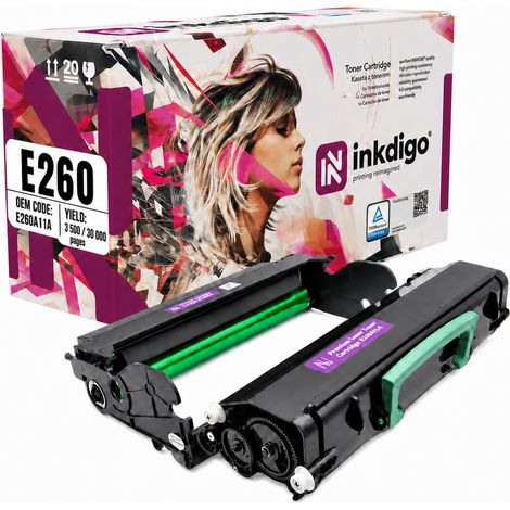 Inkdigo Trommel + Toner E260A11E / E260X22G kompatibel mit Lexmark E260 E360DN TÜV-zertifiziert (1/5)
