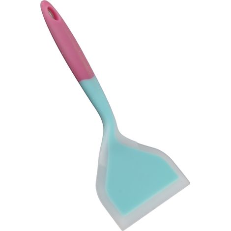 Spatule silicone antiadhésive et antidérapante pour tamagoyaki, pizza, steak – manche bleu ciel et rose, ustensile de cuisine résistant à la chaleur, lot de 2 (1/5)