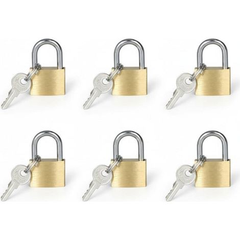 6er Set Mini Vorhängeschlösser aus Messing mit je 2 Schlüsseln für Koffer & Schließfächer