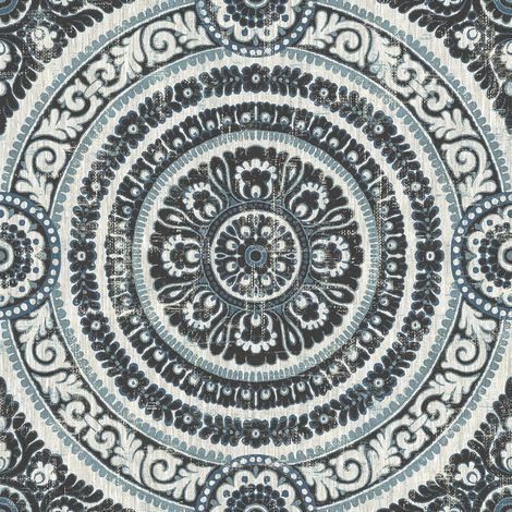 Wallquest Caspia Damask Circle Denim Blue Wallpaper Classic Acrylic Coated (1/4)