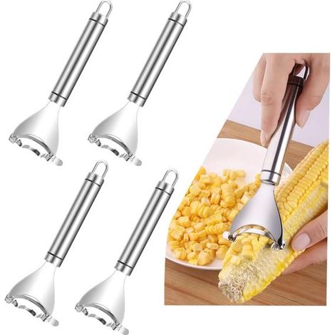 Pelador y extractor de maíz de acero inoxidable, Juego de 4 piezas con mangos ergonómicos, Removedor de granos de maíz (1/5)