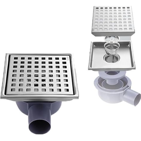 Stainless Steel Shower Channel Siphon, Floor Siphon, 15 x 15 cm, Odor Sensor and Hair Filter, Floor Siphon for Shower, for Bathrooms, Basements (1/5)