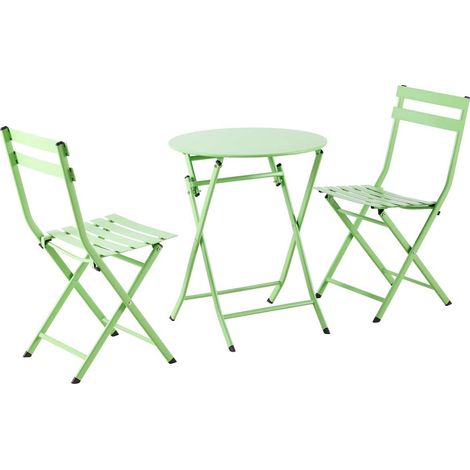 Conjunto terraza jardín mesa + 2 sillas acabado metal pistacho. (1/4)