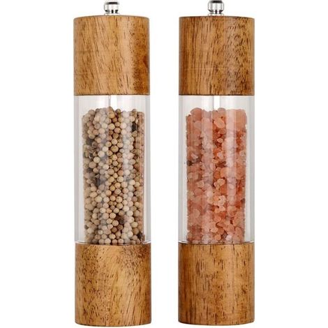 Ensemble de moulins à sel et à poivre en acrylique de qualité supérieure, moulins à sel et à poivre manuels - Shakers en bois avec moulin à sel et moulin à poivre en céramique réglable