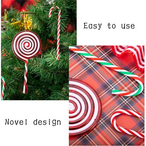 18-teiliges Set Zuckerstangen-Weihnachtsbaumschmuck zum Aufhängen, Lutscher-Ornamente, Weihnachtsbaumschmuck für Türen oder Fenster (1/5)