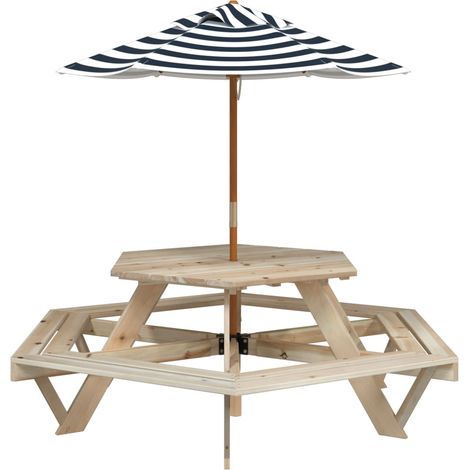 Maison Exclusive - Tavolo Picnic per 6 Bambini con Ombrellone Esagono Legno Abete