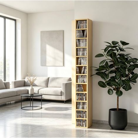 Mobile porta CD/DVD a torre 12 ripiani, 21 x 20 x 175 cm, legno naturale OKMYHOME (1/5)