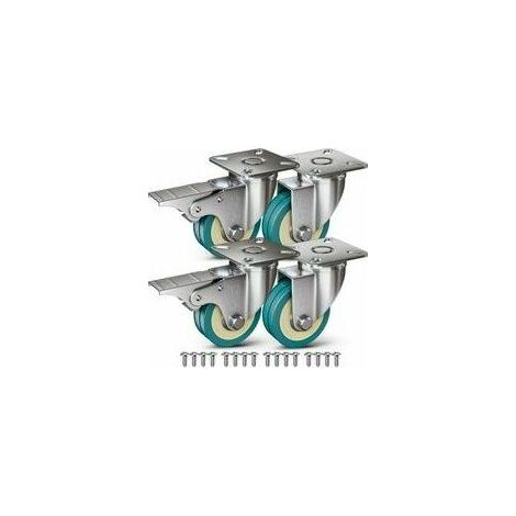 Green Mobility-4 Roulettes pour Meubles 200KG + 16 Vis, Roulettes Pivotantes 50mm Avec Frein et Sans Frein, Roues Plaques Industrielles Transport (1/5)