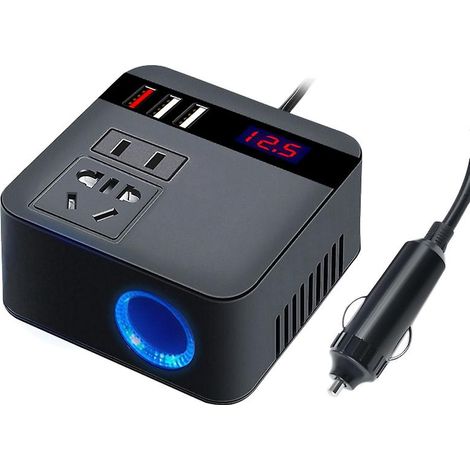 Convertisseur de puissance 300 W 12 V/24 V CC avec 3 ports USB, chargeur de voiture, convertisseur de charge rapide et accessoires, noir, prise américaine. (1/5)
