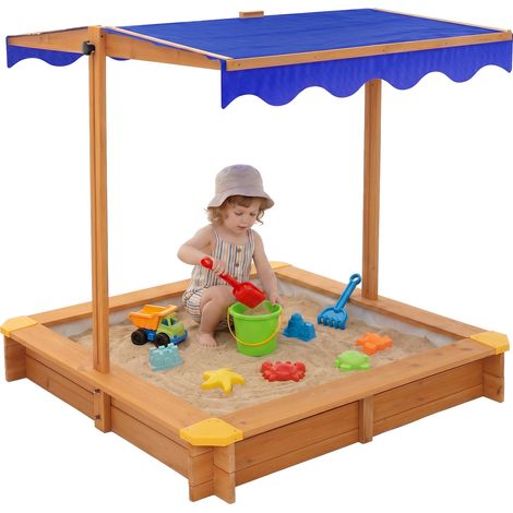 ML-Design Bac à Sable en Bois de Sapin 118x118 cm avec Toit de Protection UV 50, Aire de Jeux Extérieur pour Enfants, Couvercle Inclinable, Caisse à Jouer avec Bâche de Sol et Protection des Bords