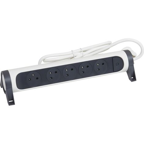 Multiprise Rotative Avec Interrupteur à Voyant LED - 5 Prises Surface avec Terre - Cordon 1,5m - Blanc et Gris Foncé (1/5)