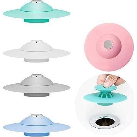 Lot de 5 bouchons pour lavabo - vert + gris + rose + blanc + bleu (1/5)