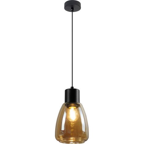 Lampada a sospensione nera vetro ambra Moldo E27 Candellux