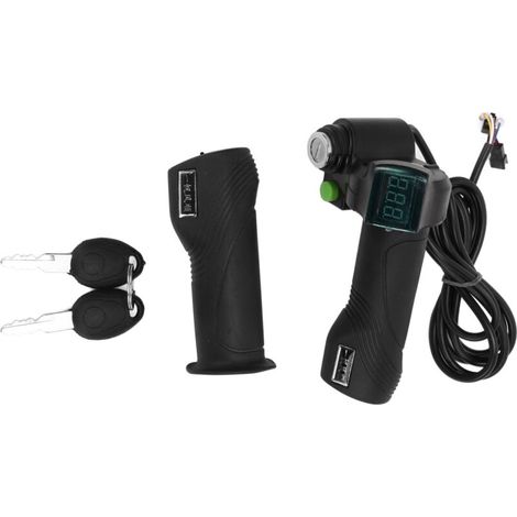 Manopola dell'acceleratore elettronico per bicicletta, schermo blu con grande serratura, compatibile da 12V a 99V, manopola per manubrio per moto e bicicletta elettrica. (1/4)