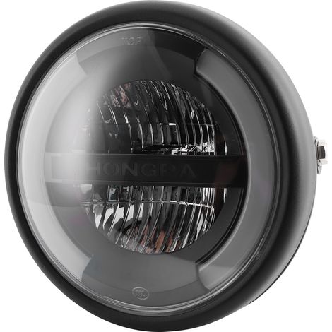 Phare LED vintage 7 pouces avec feux de route et de croisement, anneau lumineux diurne et clignotant pour moto, boîtier noir mat (1/5)