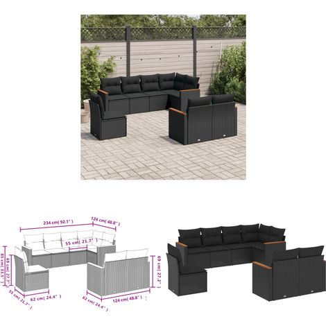 8-tlg. Garten-Sofagarnitur mit Kissen Schwarz Poly Rattan - Gartenmöbel - Rattan Möbel - Outdoor Sofa - Lounge Set - Esszimmergarnitur - Home & Living (1/3)