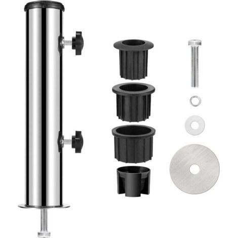 Pied de Parasol, Support Fixation Parasol Ø58 en Acier Inoxydable, Accessoires pour Parasols avec 3 Anneaux de Réduction en PVC(Ø32/38/48mm) (1/4)