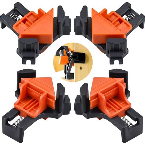 Ensemble de 4 serre-joints d'angle droit pour le travail du bois, serre-joint d'angle droit à 90 degrés, outil de menuiserie à ressort (1/5)