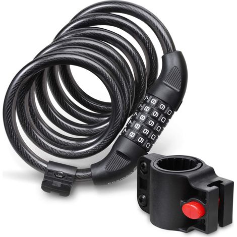 Candado para bicicleta con combinación de 5 dígitos, cable de acero en espiral de 1200 mm x 12 mm.