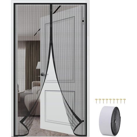 Rideau de Porte Magnétique Moustiquaire Porte de Porte Anti-moustique Porte Moustiquaire Rideau Moustiquaire Fermeture Automatique pour Porte De Salon Balcon Couloir Noir 100x210cm (1/5)