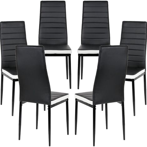 Set 6 Sedie Imbottite per Sala da Pranzo con Rivestimento in Similpelle Haloyo®,Principale nero e secondario bianco (1/5)