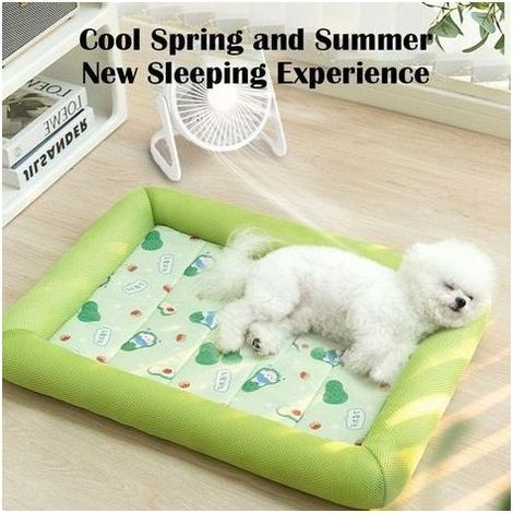 Tapis rafraîchissant d'été pour chien, Petit carré en soie glacée - Confortable, Accessoires pour chien, Respirant, Vert, 45x33cm