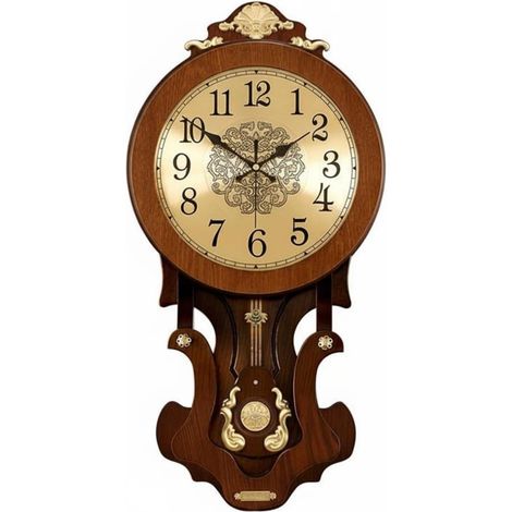 Vintage Wall Clock, Silent Pendulum, Wooden Living Room Decor with Metal Details, Durable Glass, Peaceful Movement for Elegant Interior, Suitable for Gifts, Office, Hallway, 1330g (1/5)