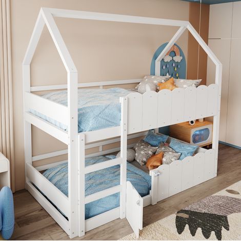 Letto a castello per bambini 90x200 cm casa bianco (1/5)