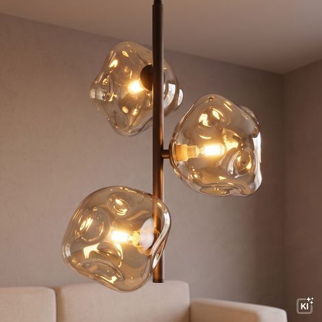 Hängelampe 3-flammig Braun Cognac Metall Glas G9 B: 29 cm Pendelleuchte (1/5)