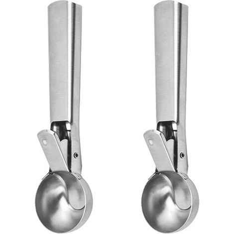Cuillère À Glace - En Acier Inoxydable - Poignée Ergonomique Avec Trou De Suspension - Pour Glace, Crème Dessert, Melon, Poivron - 2 Pièces (1/5)
