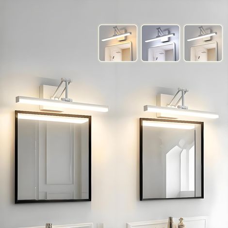 2 Pièces Appliques Pour Salle De Bain Miroir Blanc Avec Interrupteur 3000K 4500K 6000K 48.5CM 12W, Éclairage Murale Pour Tableau Avec Pliable Support Télescopique, Led Lampe Murale De Chevet